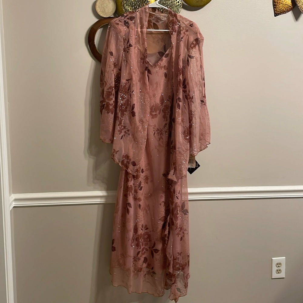 Mauve, sequined, ruffle leg side evening dress
